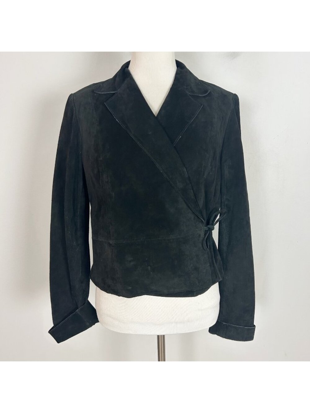 Vintage Women's Black Suede Leather Wrap Top Jacket‎ Y2K Classic Size 6 Women's